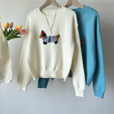 Cartoon Sausage Dog Appliques Knitted Sweater